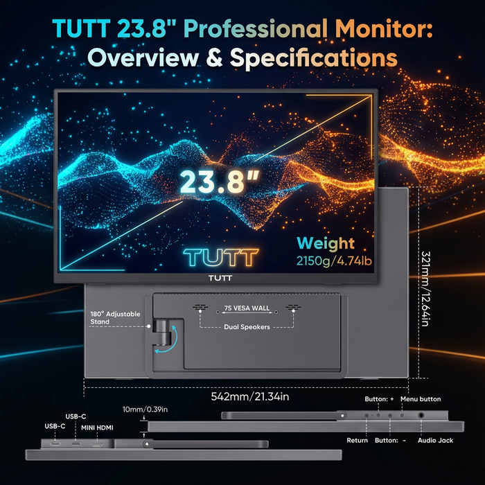TUTT 23.8” 120Hz FHD Portable Monitor with Built-in Kickstand and VESA Mount S23 (12)