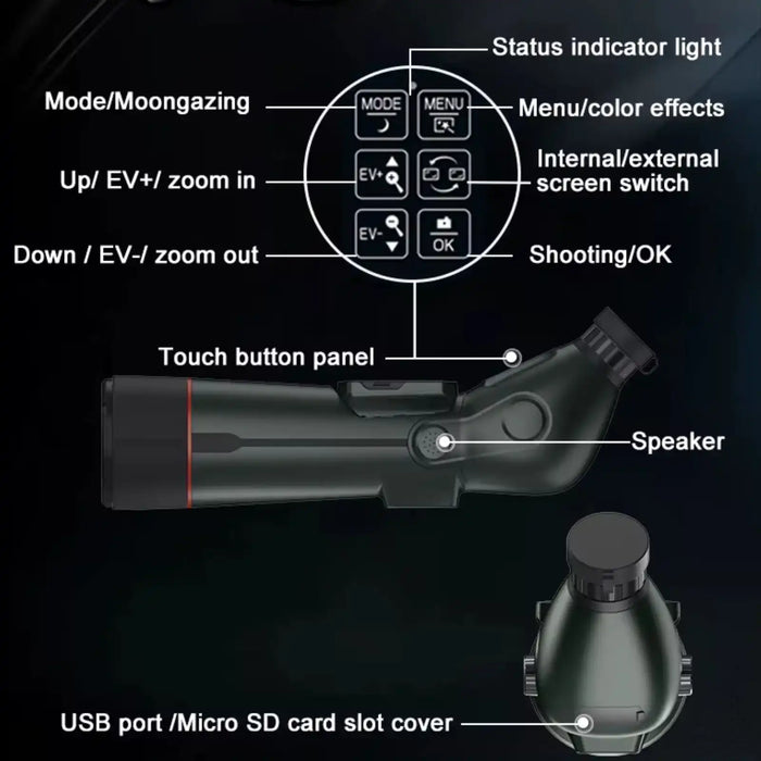 TUTT 350x Telescope, Spotting Scope | External Screen & Night Vision | 30MP HD microSD Recording Astronomical IP54 Waterproof Star0ne