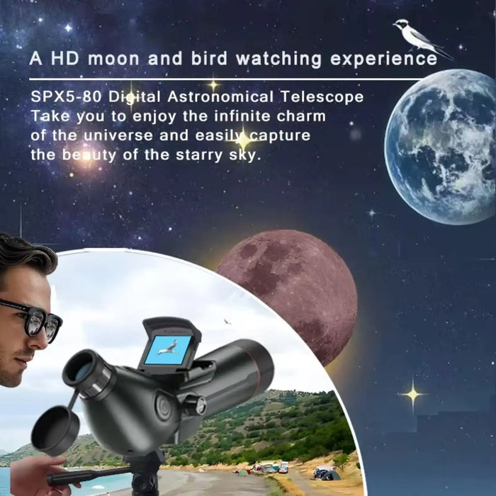 TUTT 350x Telescope, Spotting Scope | External Screen & Night Vision | 30MP HD microSD Recording Astronomical IP54 Waterproof Star0ne