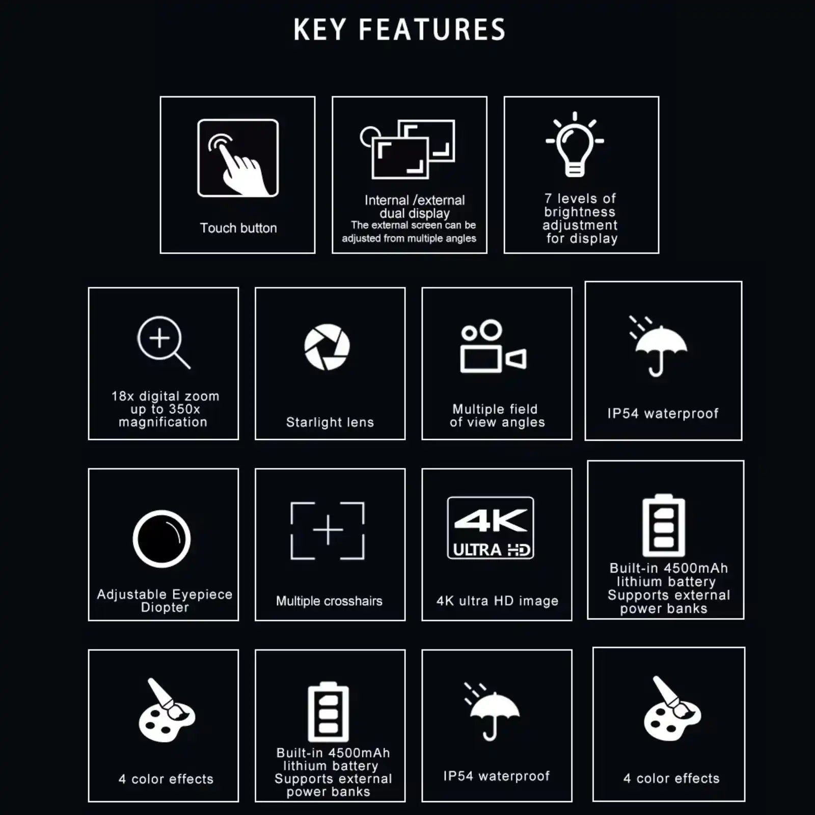 Télescope TUTT 350x, longue-vue | Écran externe et vision nocturne | Enregistrement HD 30 MP sur carte microSD | Astronomique | Étanche IP54