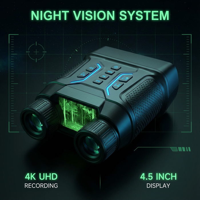 4K UHD infrared night vision binoculars with 4.5-inch display, textured grip, and control buttons, TUTT