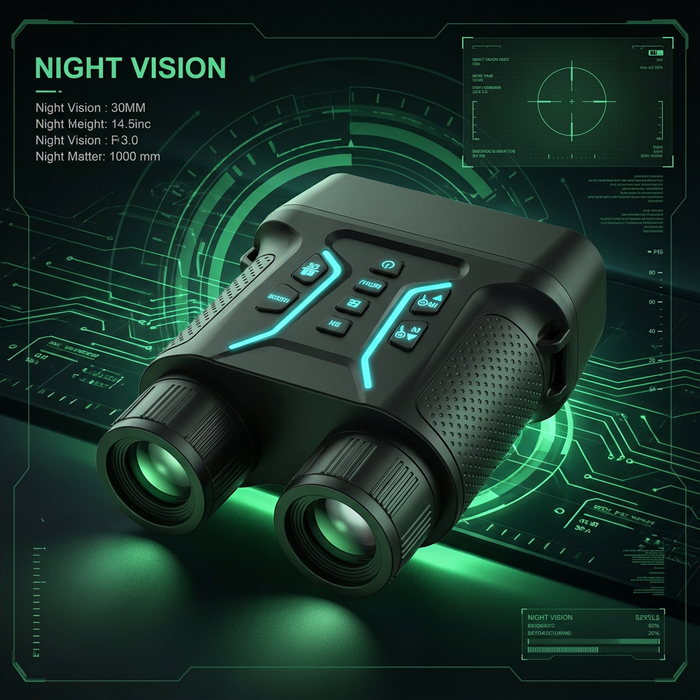 4K infrared night vision binoculars with digital display, buttons, and futuristic green interface, TUTT