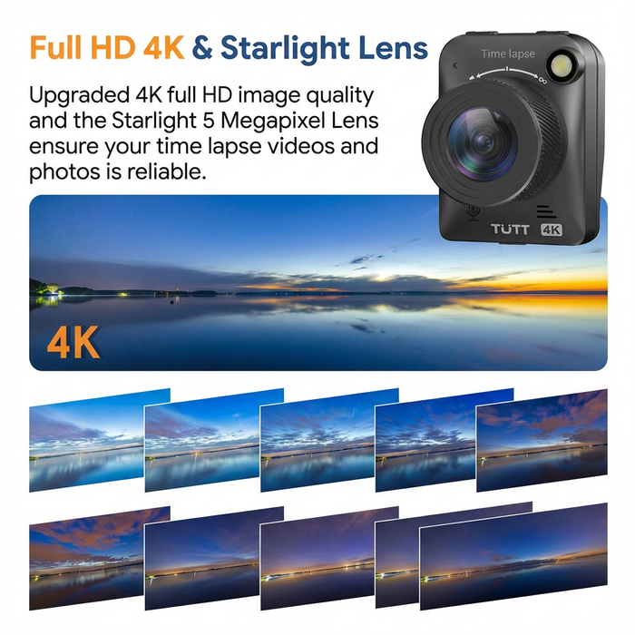 TUTT 4K time lapse camera with starlight lens, sample HD landscape photos, professional vlogging camera TUTT