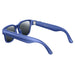 Blue smart sunglasses with dark lenses and thick temples against white background TUTT