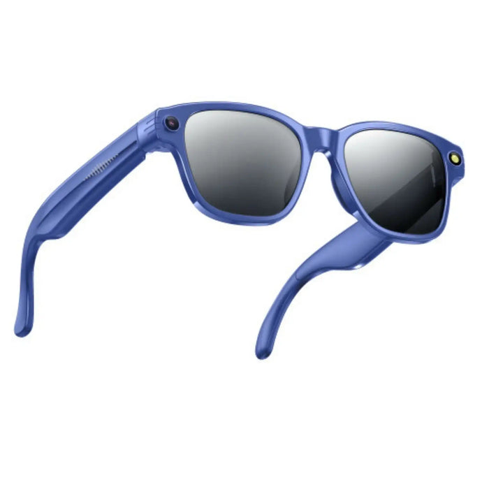 Blue smart sunglasses with built-in camera and mirrored lenses, sleek modern design TUTT