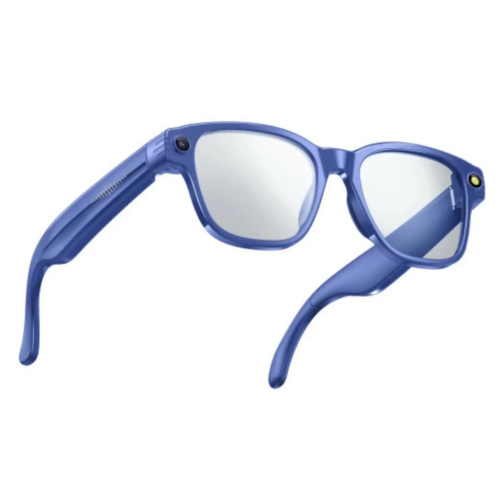 Blue smart camera glasses with clear lenses and built-in camera on frame corner TUTT