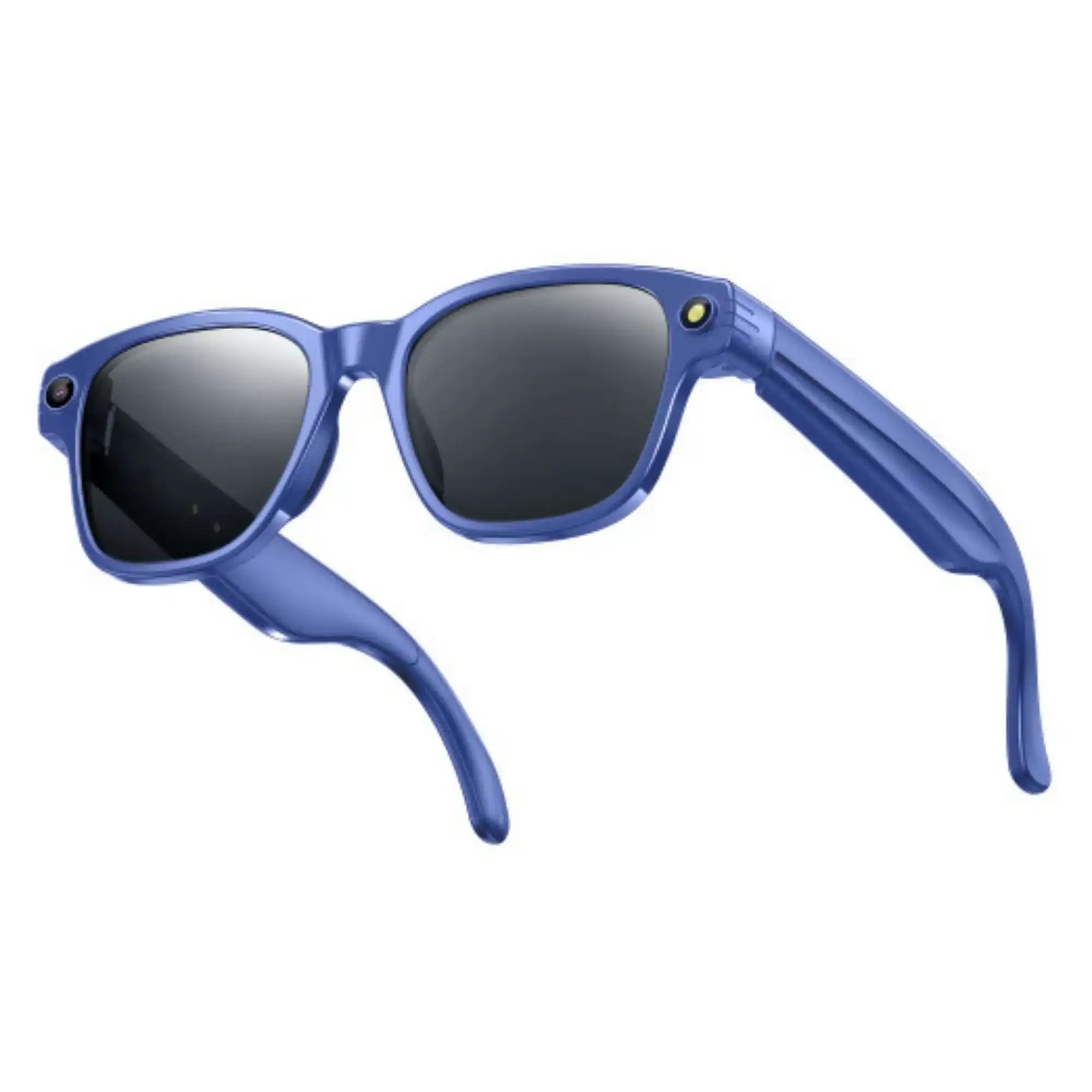 Blue smart sunglasses with built-in AI camera and dark tinted lenses, modern design TUTT