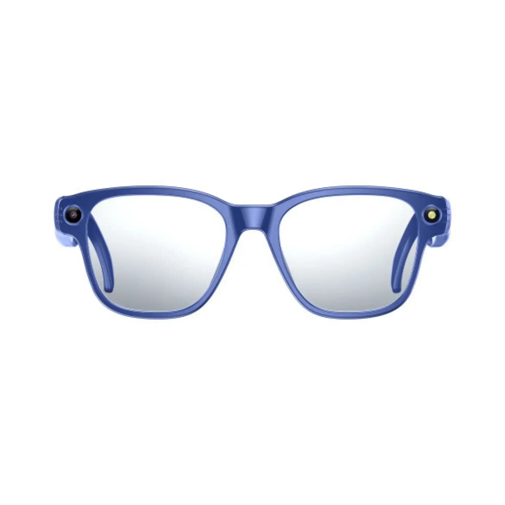 Blue smart camera glasses with transparent lenses and built-in dual cameras on each side TUTT