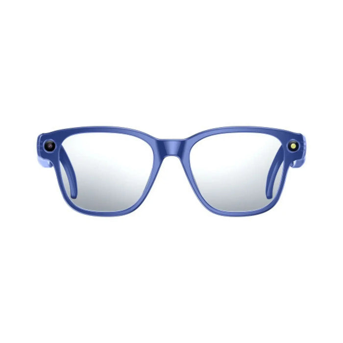 Blue smart camera glasses with transparent lenses and built-in dual cameras on each side TUTT