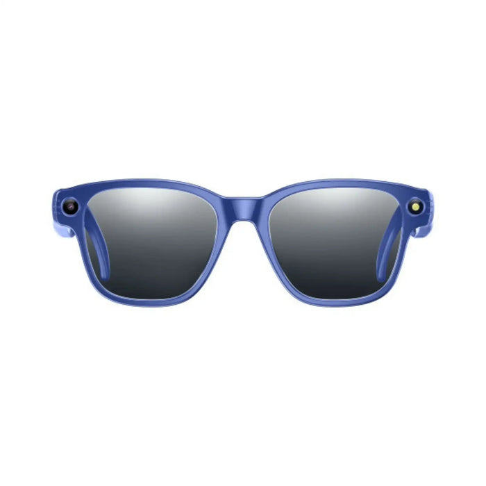 Blue AI camera sunglasses with dark mirrored lenses and built-in front camera lenses TUTT