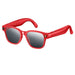 Red AI smart sunglasses with built-in cameras and dark lenses, modern tech eyewear TUTT