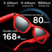 Red AI camera sunglasses with 3-6 hours talk time, 4-6 hours listening, and 168+ hours standby TUTT