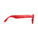 Side view of red TUTT AI smart camera glasses arm with speaker grill and control button TUTT