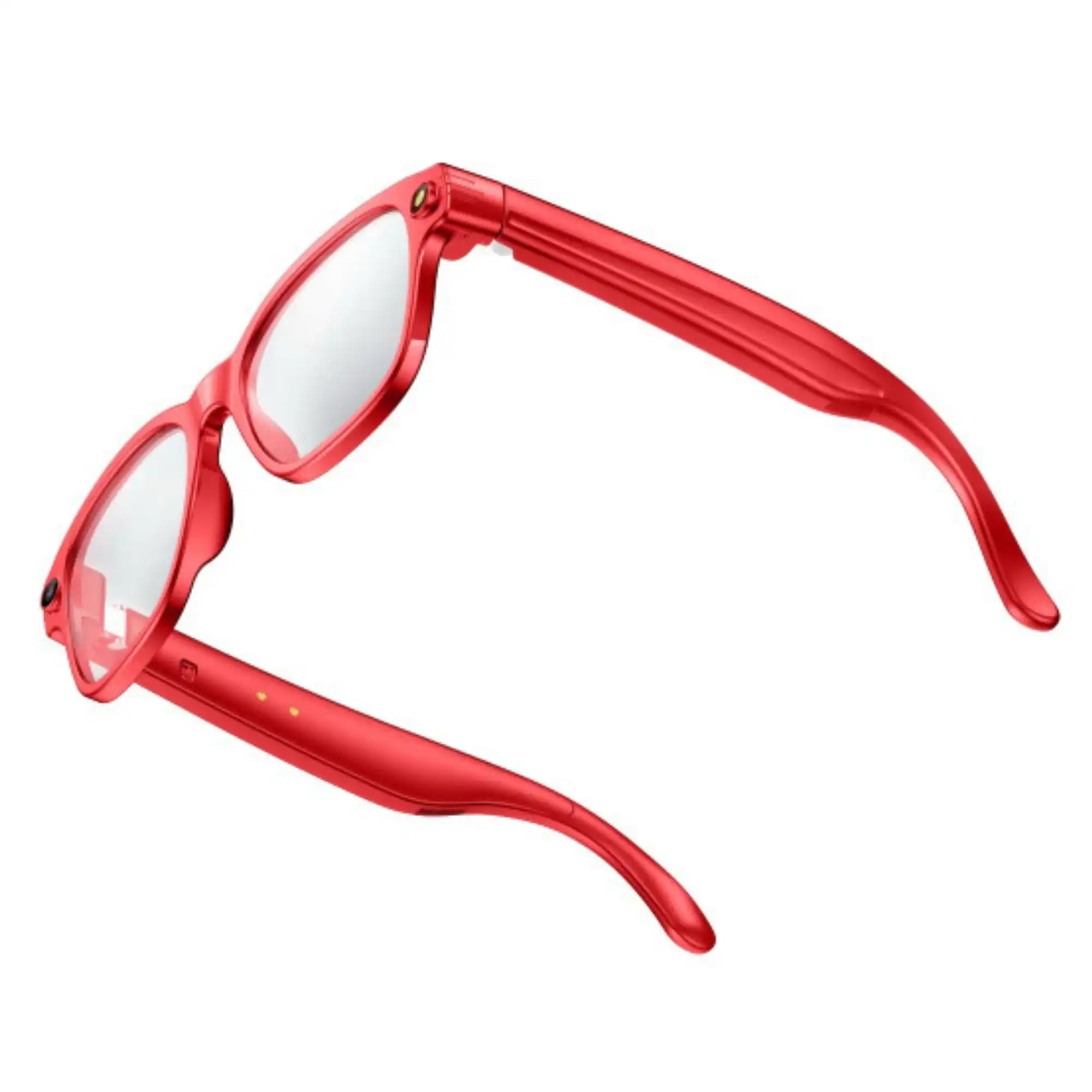 Red AI camera smart glasses with clear lenses and sleek modern frame design TUTT