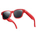 Red smart sunglasses with dark lenses and built-in camera on white background TUTT