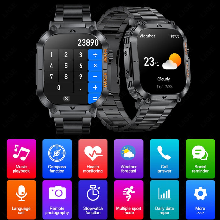 TUTT Military Smart Watch for Men | 3ATM Waterproof 1.96" Display,  Health & Fitness Tracker iOS/Android, | B8