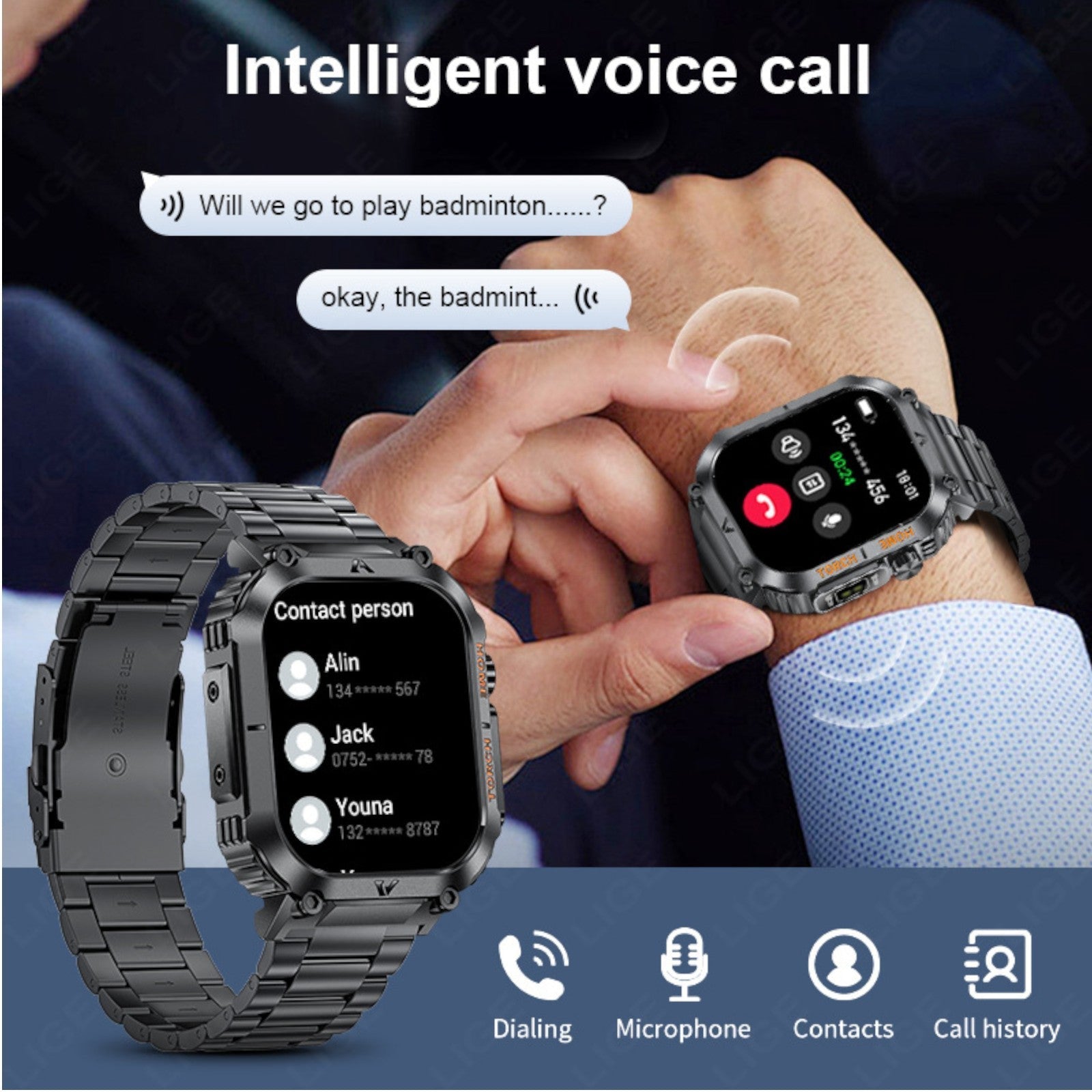 TUTT Military Smart Watch for Men | 3ATM Waterproof 1.96" Display,  Health & Fitness Tracker iOS/Android, | B8