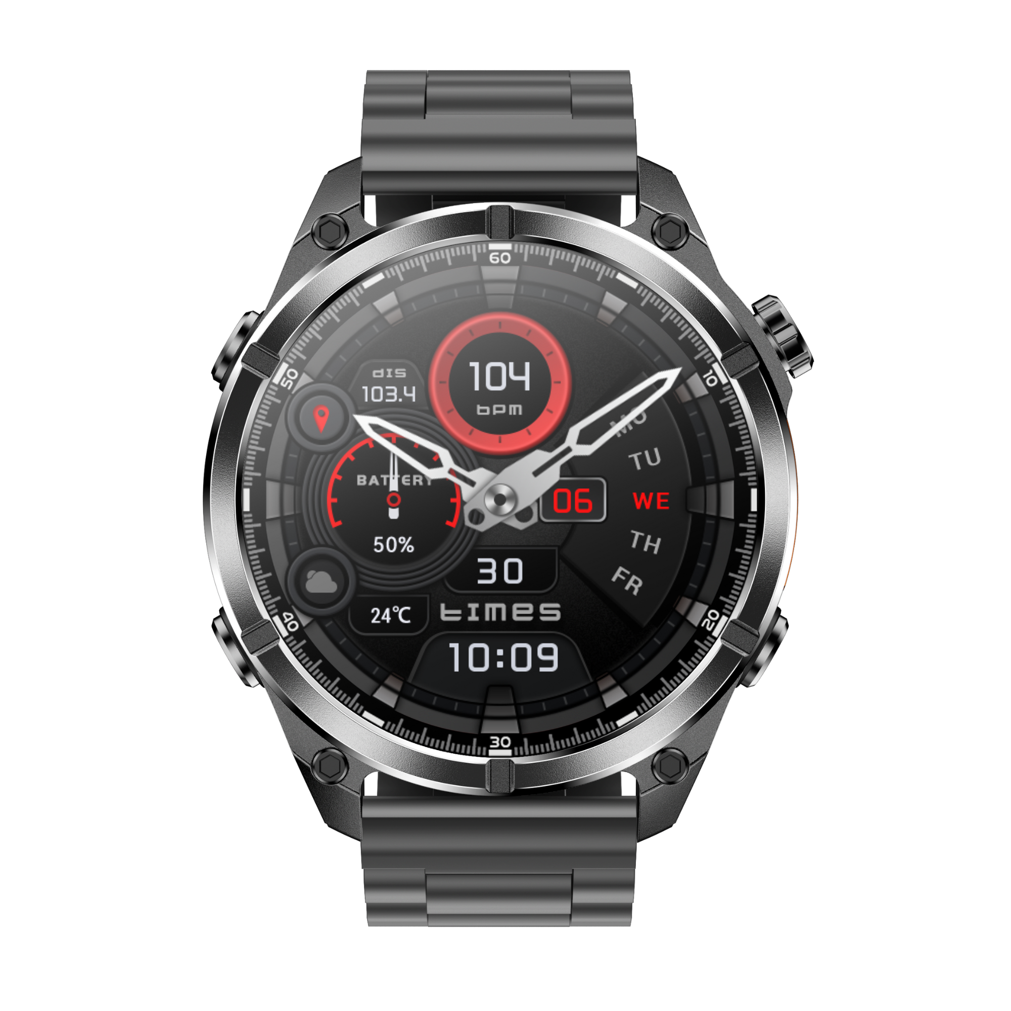 TUTT Tactical Smart Watch For Men | 1.43 Dial | Compass Flashlight Chat-GPT 3TAM Waterproof | Rugged Fitness and Health Tracker | H300 Smartwatch 400mAh Battery