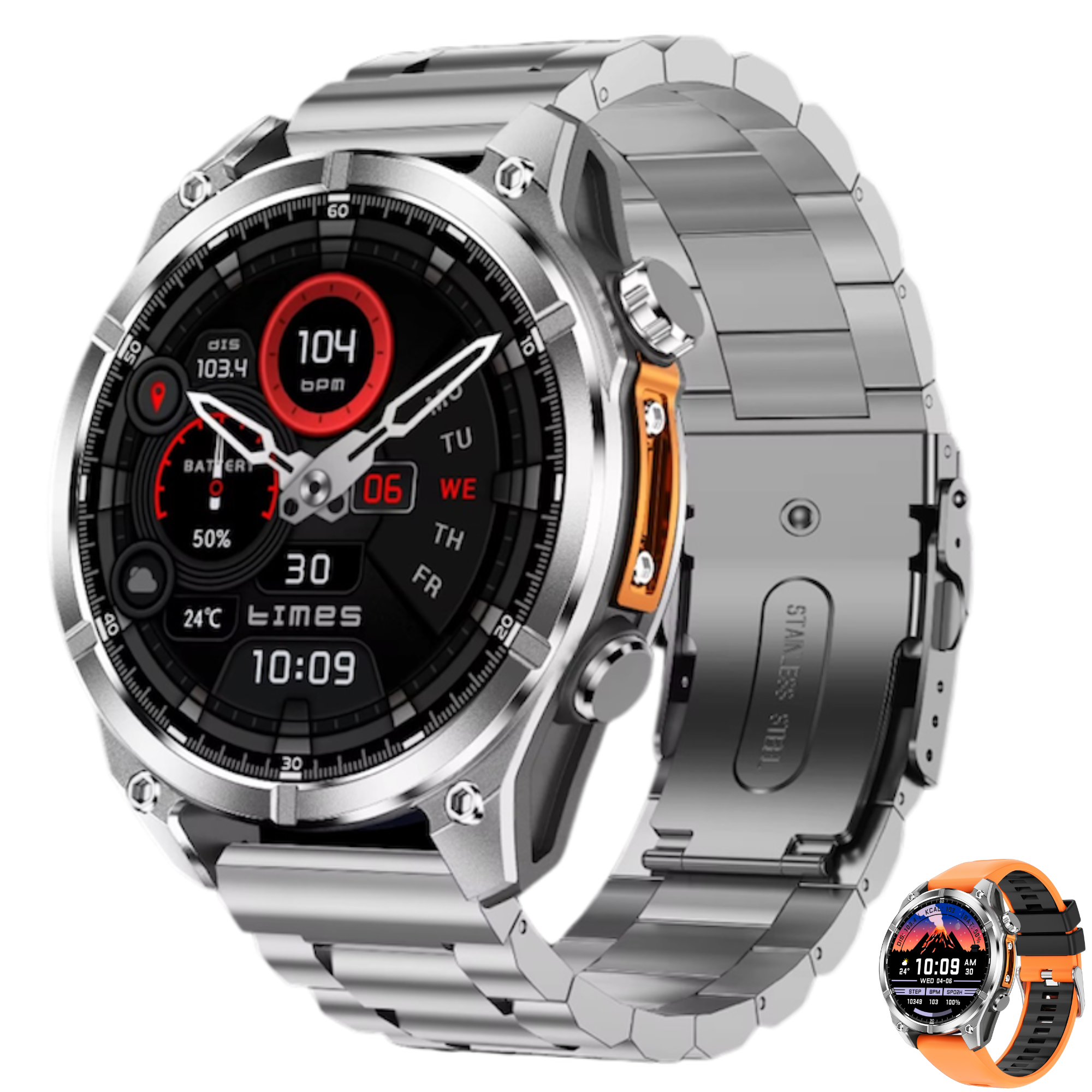 TUTT Tactical Smart Watch For Men | 1.43 Dial | Compass Flashlight Chat-GPT 3TAM Waterproof | Rugged Fitness and Health Tracker | H300 Smartwatch 400mAh Battery