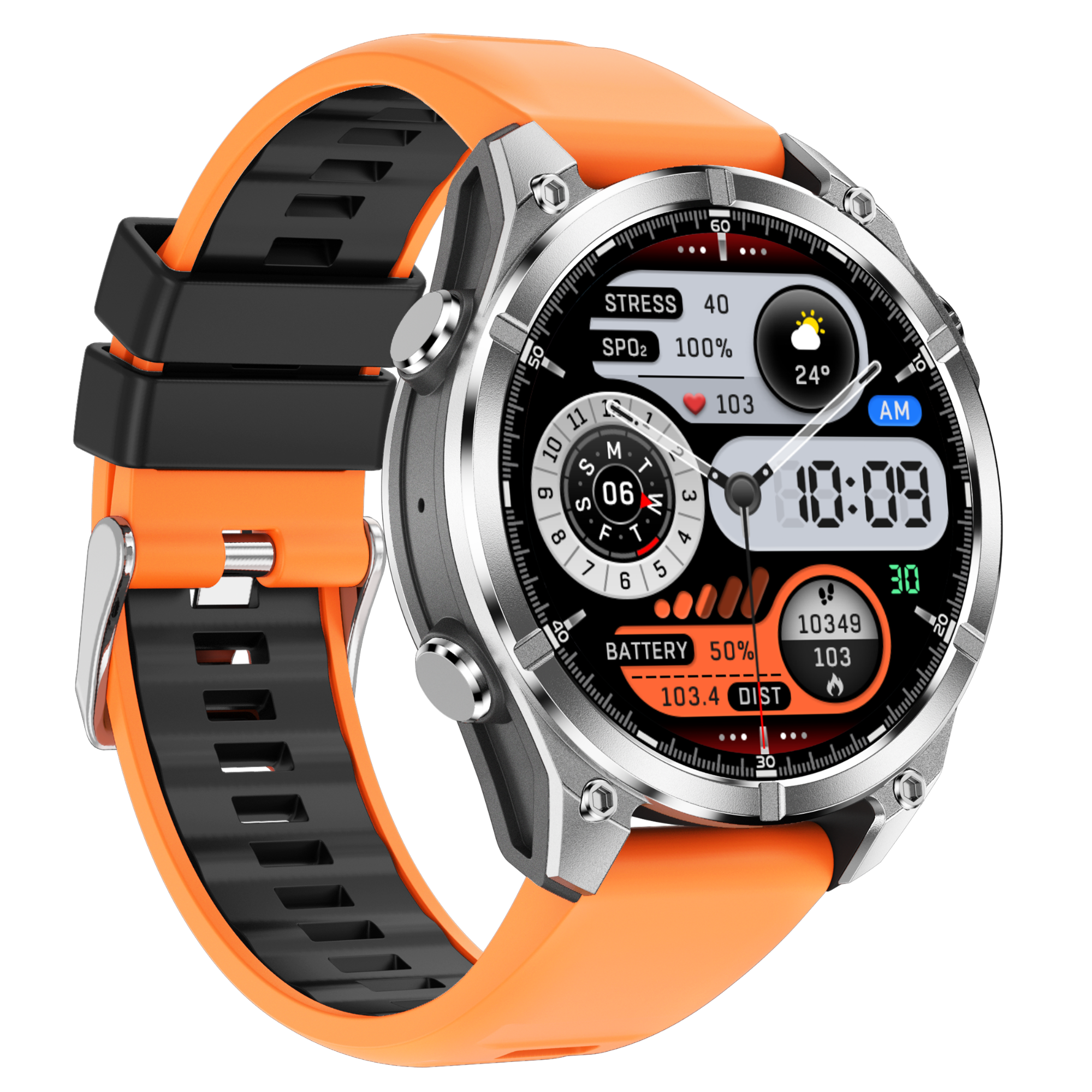 TUTT Tactical Smart Watch For Men | 1.43 Dial | Compass Flashlight Chat-GPT 3TAM Waterproof | Rugged Fitness and Health Tracker | H300 Smartwatch 400mAh Battery