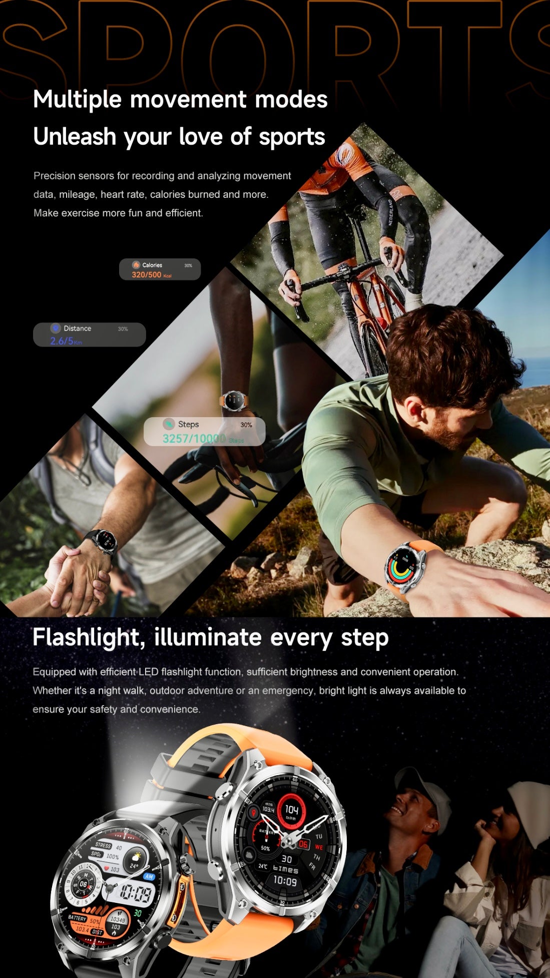 TUTT Tactical Smart Watch For Men | 1.43 Dial | Compass Flashlight Chat-GPT 3TAM Waterproof | Rugged Fitness and Health Tracker | H300 Smartwatch 400mAh Battery