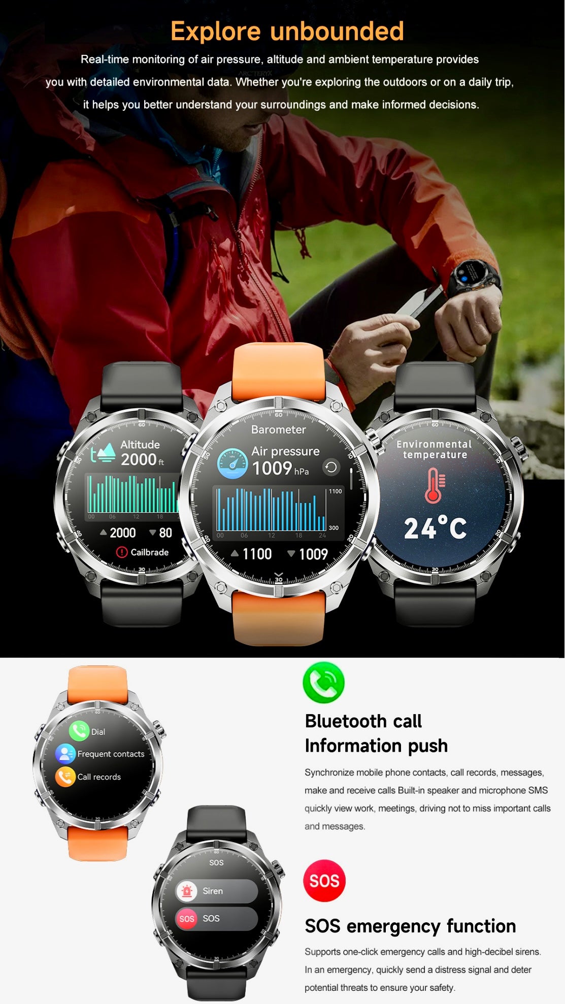 TUTT Tactical Smart Watch For Men | 1.43 Dial | Compass Flashlight Chat-GPT 3TAM Waterproof | Rugged Fitness and Health Tracker | H300 Smartwatch 400mAh Battery