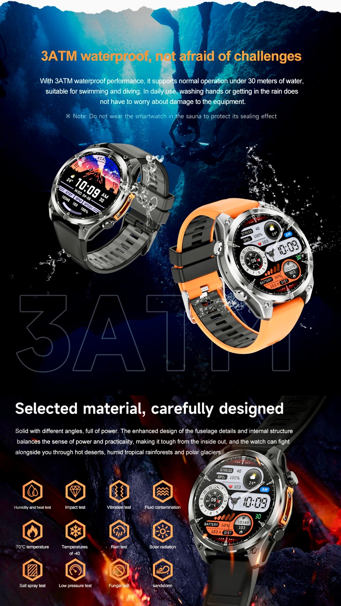 TUTT Tactical Smart Watch For Men | 1.43 Dial | Compass Flashlight Chat-GPT 3TAM Waterproof | Rugged Fitness and Health Tracker | H300 Smartwatch 400mAh Battery