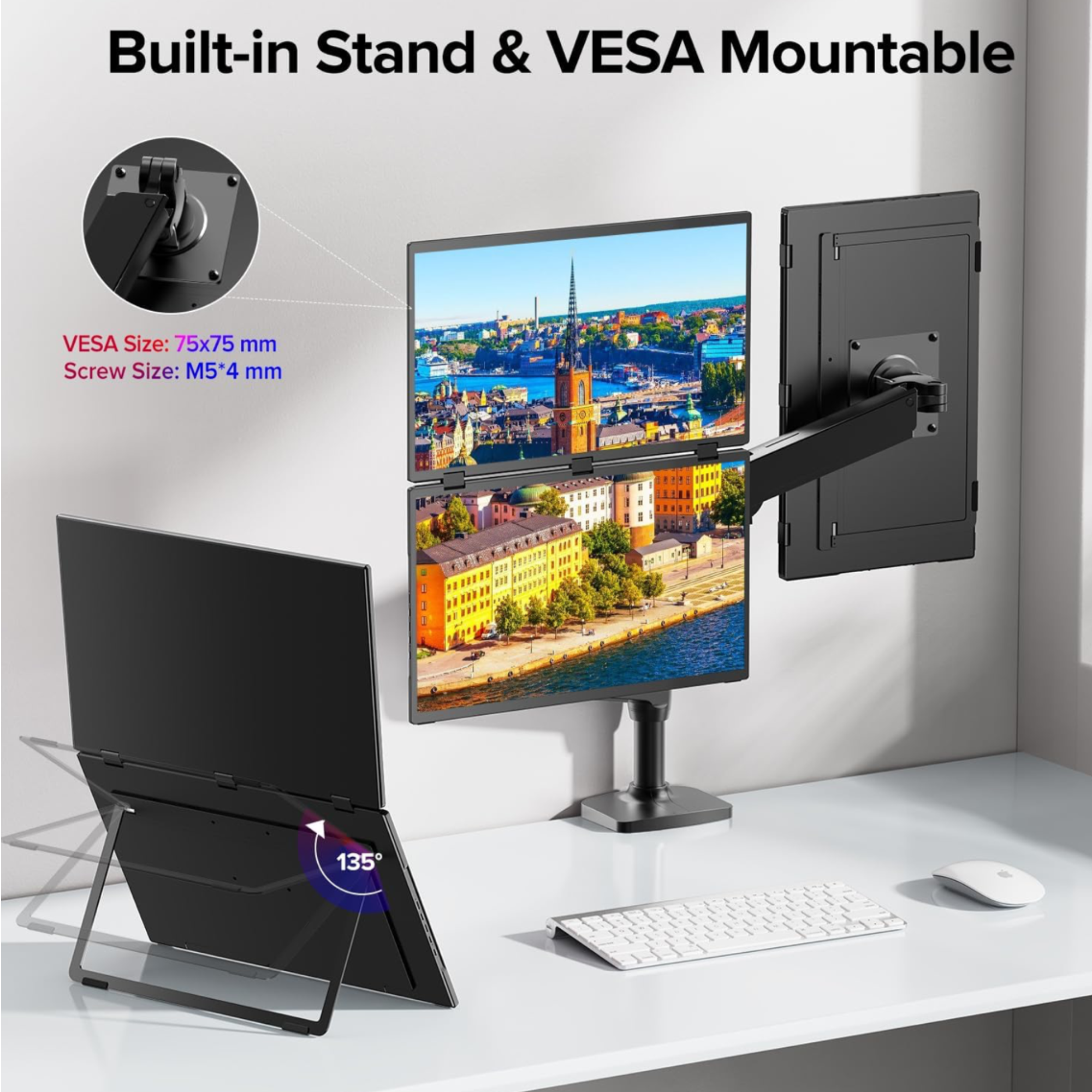 TUTT 18.5” Portable Monitor Dual-Screen E28 | 100Hz | IPS | USB-C & HDMI | No Driver