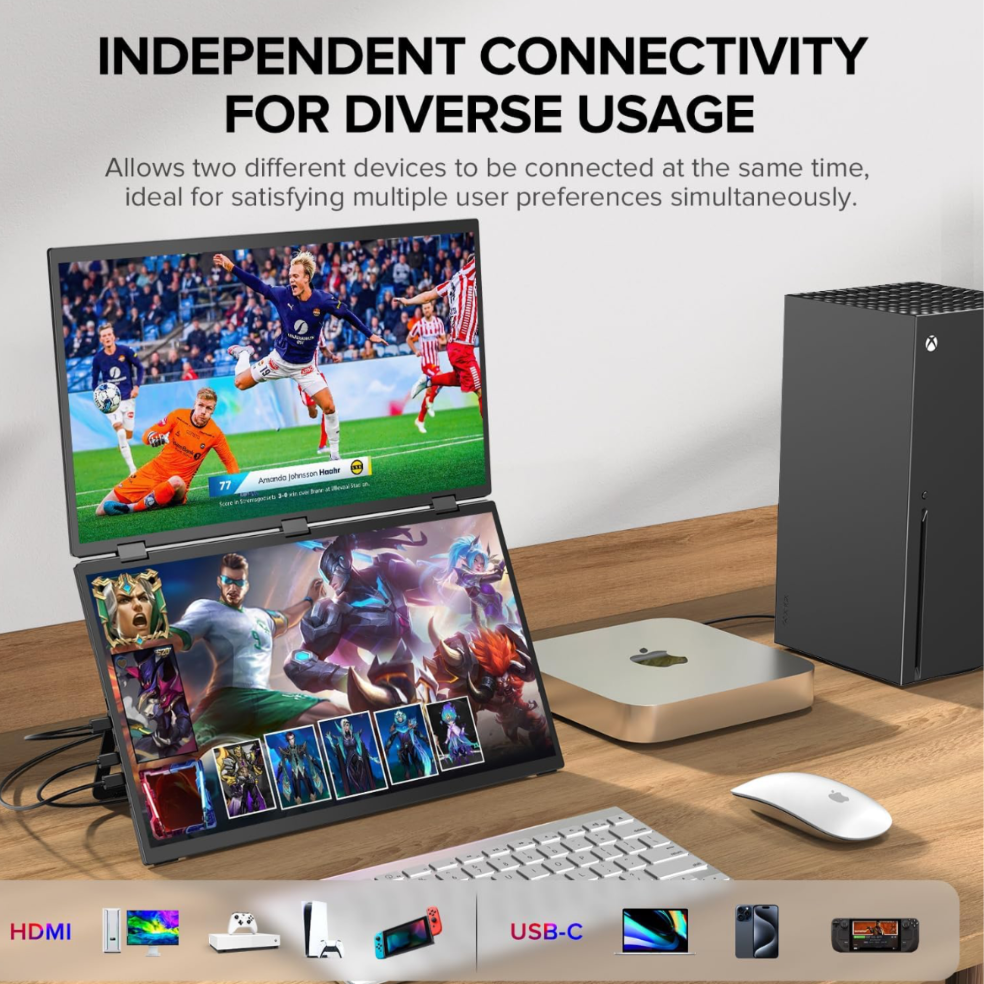 TUTT 18.5” Portable Monitor Dual-Screen E28 | 100Hz | IPS | USB-C & HDMI | No Driver