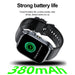 ECG smartwatch with black strap displaying 'Charging Completed,' 380mAh battery, strong battery life. TUTT