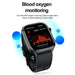 Black ECG smartwatch displaying blood oxygen monitoring screen with chart, health tracking TUTT