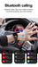 Person wearing smart ECG smartwatch using Bluetooth calling feature while driving, contact list and call history visible, TUTT