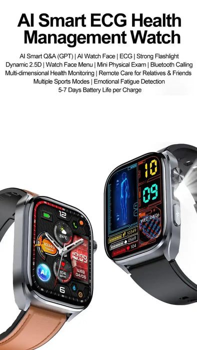 AI Smart ECG health management smartwatch with colorful display and brown and black straps, TUTT
