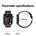 TUTT E7 ECG smartwatch black with colorful display, side view, and size dimensions shown TUTT