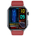 ECG smartwatch with red band, digital display showing health stats and hologram interface, TUTT