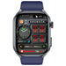 Close-up of smart fitness watch with step counter, heart rate, weather, and blue strap TUTT