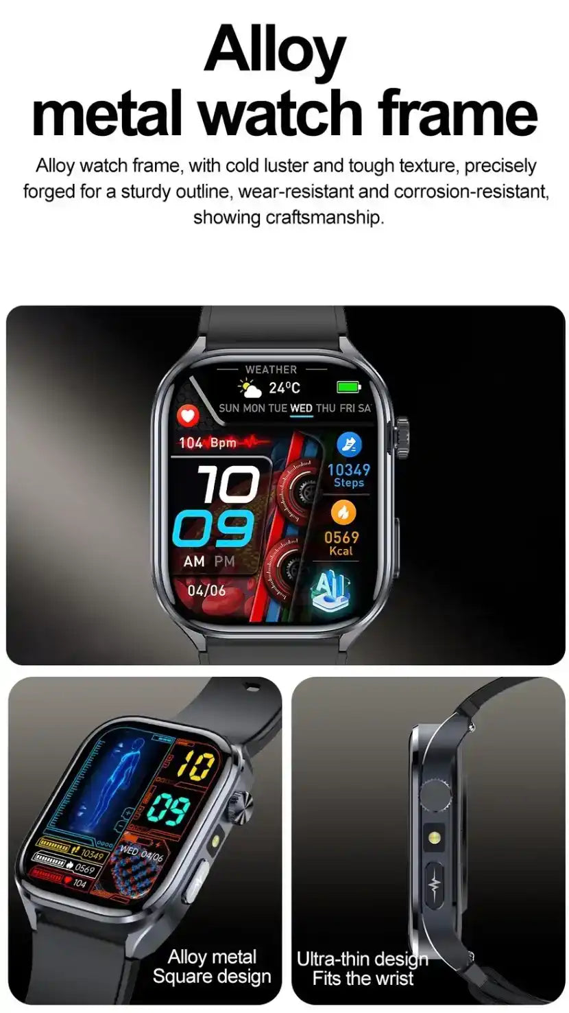 TUTT E7 ECG smartwatch with alloy metal frame, square ultra-thin design, digital display TUTT