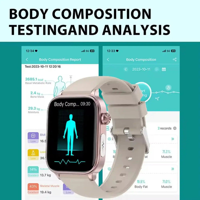 Montre connectée TUTT ECG avec suivi de santé par IA, analyse de la composition corporelle et appels Bluetooth – Écran HD 1,39", étanchéité IP68, batterie 340 mAh E7