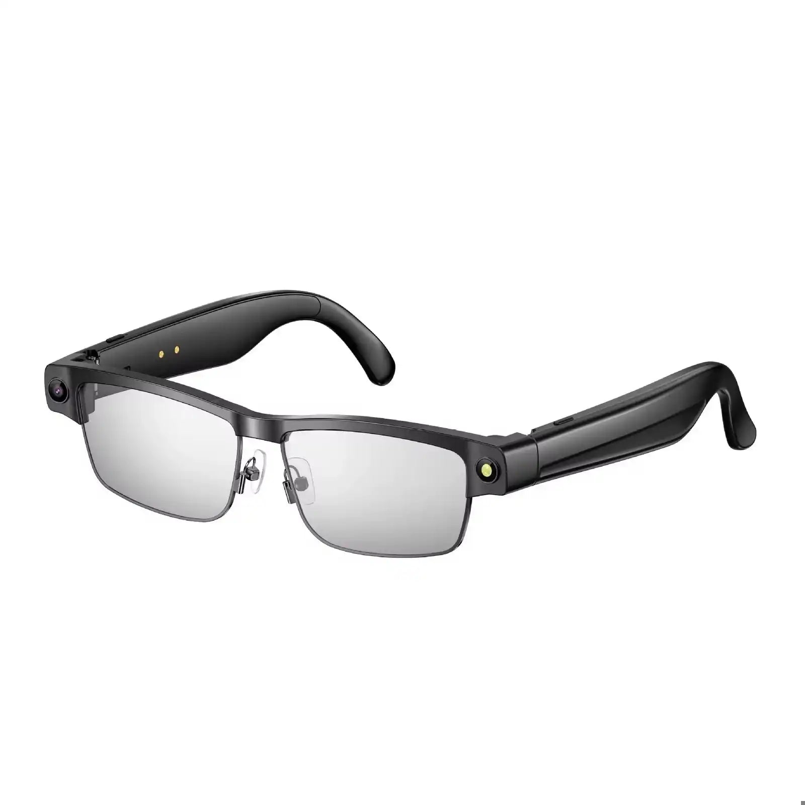 Smart AI glasses with black frame, gradient lenses, and built-in camera on white background TUTT