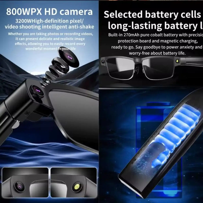 Smart glasses with 800WPX HD camera, gradient lenses, and battery display, TUTT