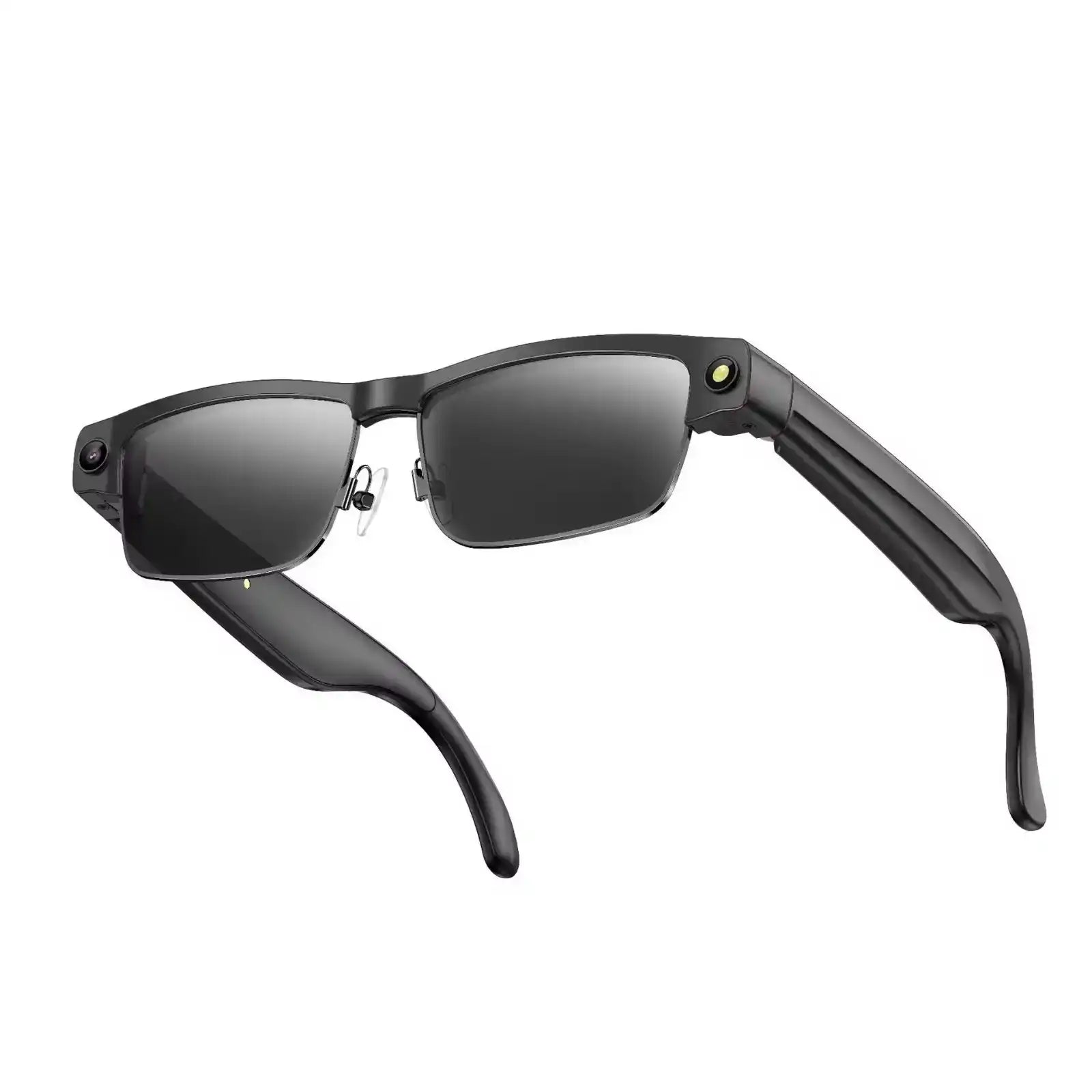Black AI smart glasses with gradient lenses and built-in camera on white background TUTT