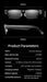 AI smart glasses with gradient lenses, featuring camera and speaker, product specs on black background, TUTT