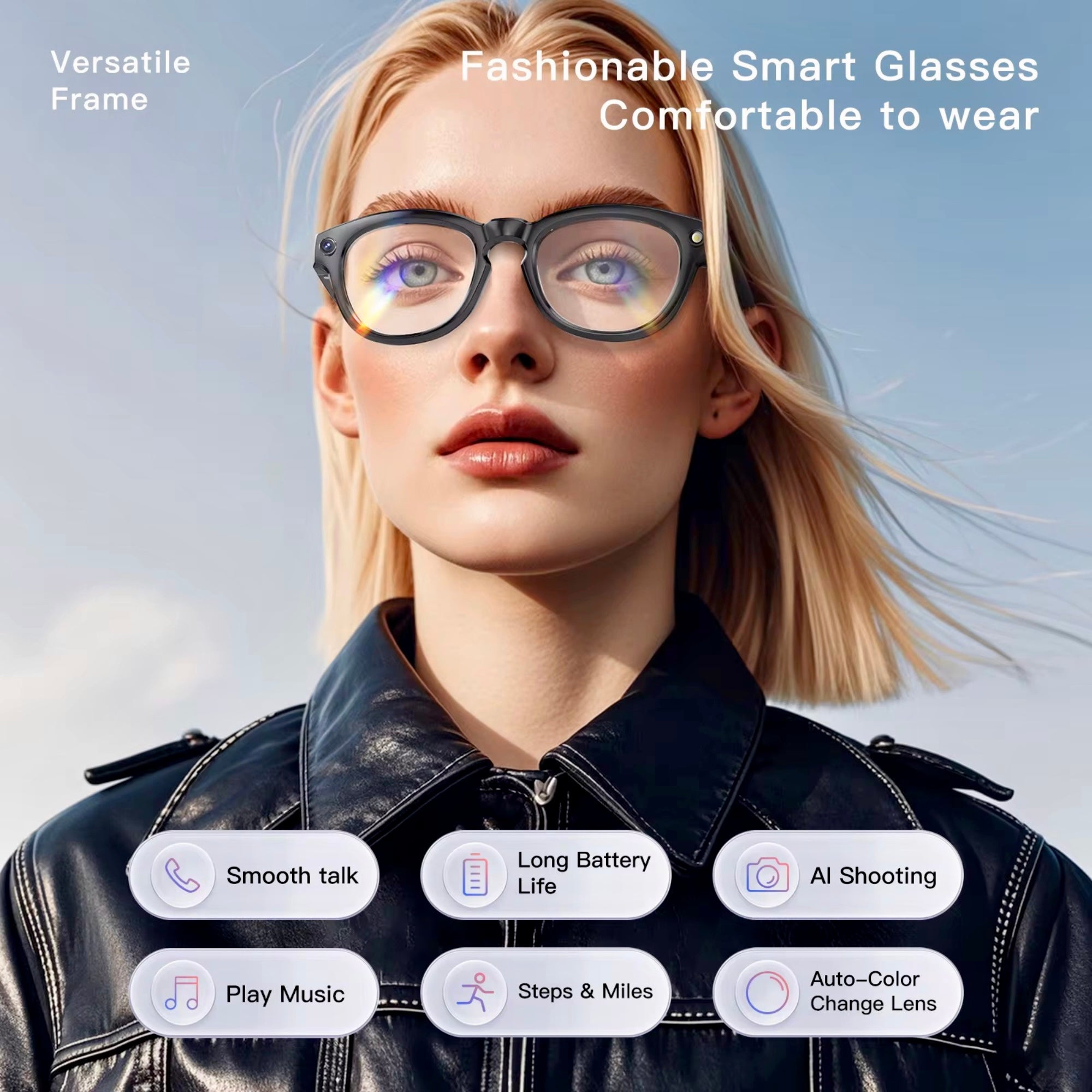 TUTT Smart Bluetooth Camera Glasses | Photochromic Sunglasses | Video, Image Voice Recording | Call, Music | Pedometer, Calorie and Distance Tracking | Anti Blue-Light Coating GS3