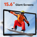 15.6 inch portable monitor showing snowboarder in orange jacket and red pants jumping on snow with blue sky background TUTT