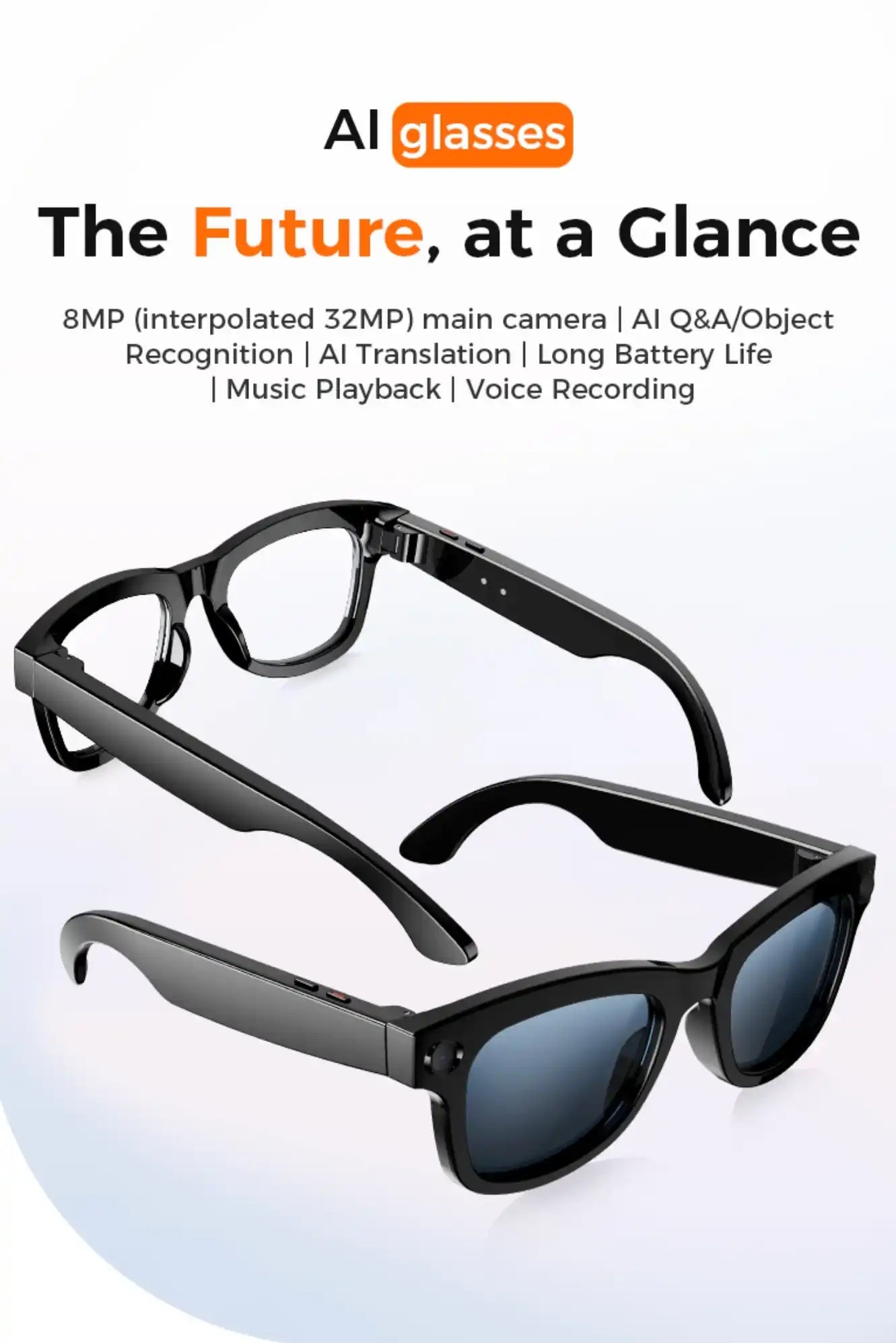 TUTT Ai Smart Glasses, Chat GPT | 8MP Camera Sunglasses Photo, Video, Music & Call Features, Ai Translator | Anti-Blue Light Touch Control M1