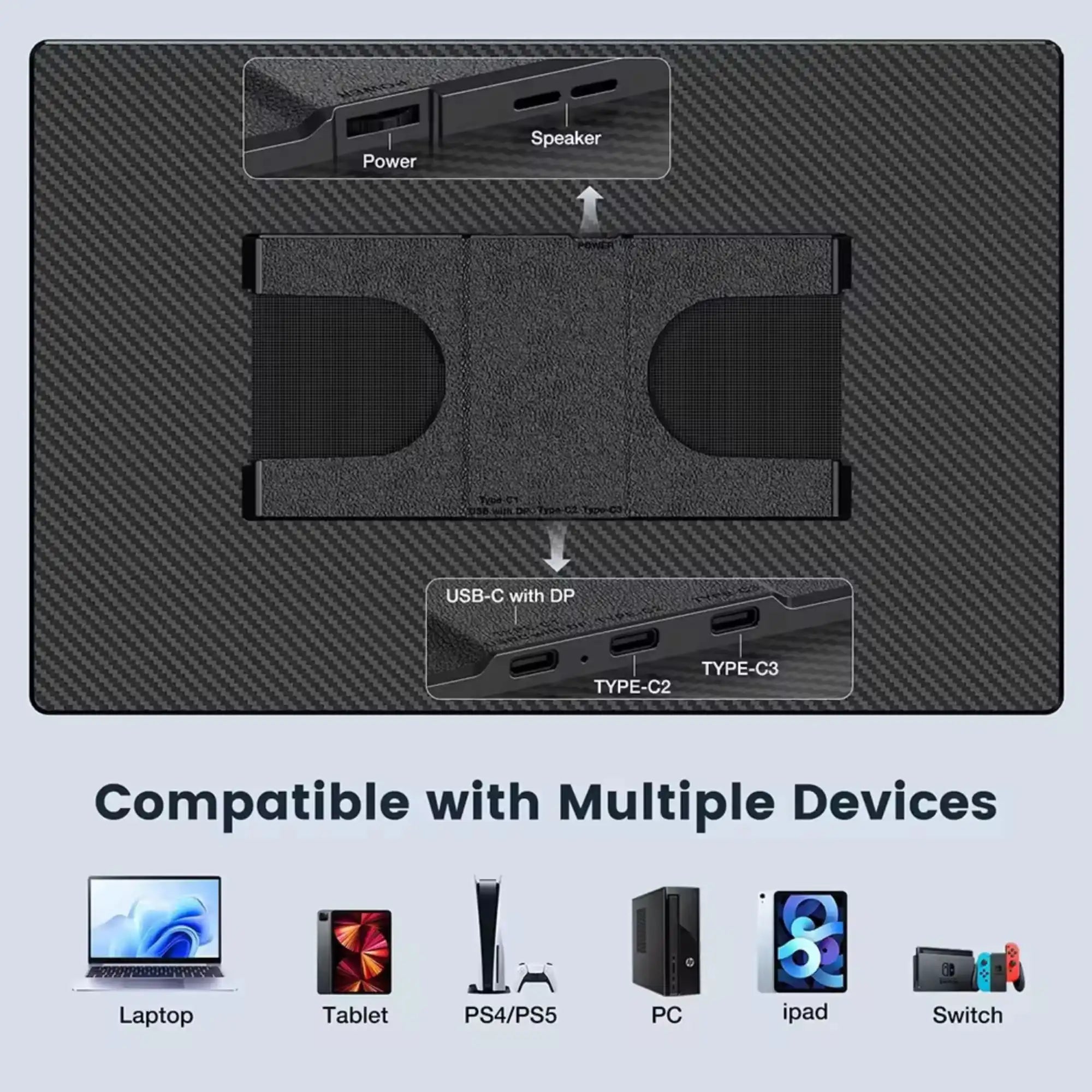 TUTT 16” Portable Monitor FHD | Ultra-Thin 16:10 Ratio | 360° Rotating Stand | USB-C & HDMI | Gaming Monitor for PC MAC Computer Switch Phone Xbox PS4/5 N3