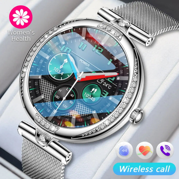 Silver TUTT NX17 Pro smart watch for women with mesh band, health and wireless call features TUTT