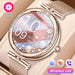 Rose gold women's smart watch with crystal accents, mesh band, and wireless call feature, TUTT