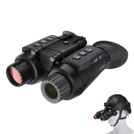 Digital night vision goggles with a headmount display on a white background