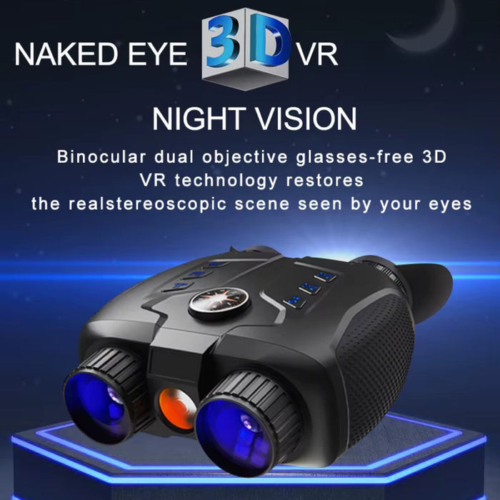 Black binocular dual objective night vision glasses-free 3D VR device with blue lenses and compass dial on top TUTT